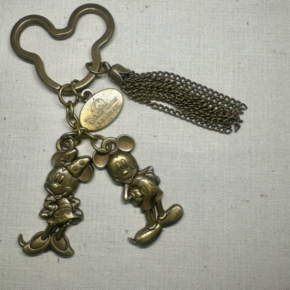 Vintage Disney Shanghai Resort Keychain w Mickey, Minnie, tassel, Brass-tone - Picture 5 of 5